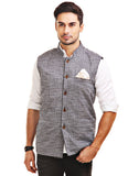 Chokore Men's Reversible Grey with Black & White Checks / Black Cotton Nehru Jacket