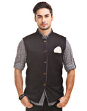 Chokore Men's Reversible Grey with Black & White Checks / Black Cotton Nehru Jacket