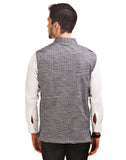 Chokore Men's Reversible Grey with Black & White Checks / Black Cotton Nehru Jacket