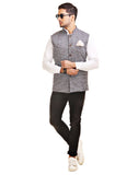 Chokore Men's Reversible Grey with Black & White Checks / Black Cotton Nehru Jacket