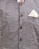 Chokore Men's Reversible Grey with Black & White Checks / Black Cotton Nehru Jacket