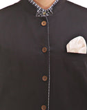 Chokore Men's Reversible Grey with Black & White Checks / Black Cotton Nehru Jacket