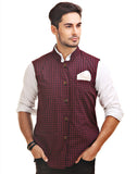 Chokore Men's Reversible Black & Red Checks / Black Cotton Nehru Jacket