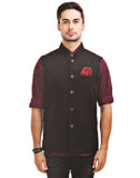 Chokore Men's Reversible Black & Red Checks / Black Cotton Nehru Jacket