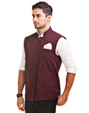 Chokore Men's Reversible Black & Red Checks / Black Cotton Nehru Jacket