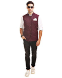 Chokore Men's Reversible Black & Red Checks / Black Cotton Nehru Jacket