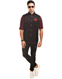 Chokore Men's Reversible Black & Red Checks / Black Cotton Nehru Jacket