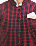 Chokore Men's Reversible Black & Red Checks / Black Cotton Nehru Jacket