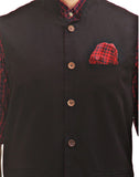 Chokore Men's Reversible Black & Red Checks / Black Cotton Nehru Jacket
