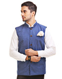 Chokore Men's Reversible Blue with White Checks / Blue Cotton Nehru Jacket