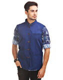 Chokore Men's Reversible Blue with White Checks / Blue Cotton Nehru Jacket