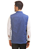 Chokore Men's Reversible Blue with White Checks / Blue Cotton Nehru Jacket