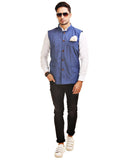 Chokore Men's Reversible Blue with White Checks / Blue Cotton Nehru Jacket