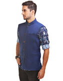 Chokore Men's Reversible Blue with White Checks / Blue Cotton Nehru Jacket