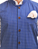 Chokore Men's Reversible Blue with White Checks / Blue Cotton Nehru Jacket