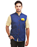 Chokore Men's Reversible Yellow with Blue Stripes / Blue Cotton Nehru Jacket