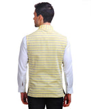 Chokore Men's Reversible Yellow with Blue Stripes / Blue Cotton Nehru Jacket