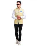 Chokore Men's Reversible Yellow with Blue Stripes / Blue Cotton Nehru Jacket