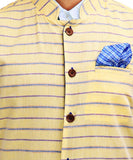 Chokore Men's Reversible Yellow with Blue Stripes / Blue Cotton Nehru Jacket