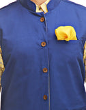 Chokore Men's Reversible Yellow with Blue Stripes / Blue Cotton Nehru Jacket