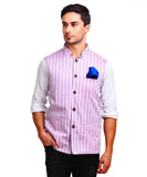 Chokore Men's Reversible Pink with White & Blue Checks / Blue Cotton Nehru Jacket