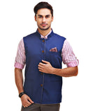 Chokore Men's Reversible Pink with White & Blue Checks / Blue Cotton Nehru Jacket