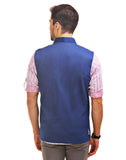 Chokore Men's Reversible Pink with White & Blue Checks / Blue Cotton Nehru Jacket