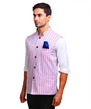 Chokore Men's Reversible Pink with White & Blue Checks / Blue Cotton Nehru Jacket