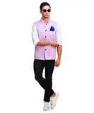 Chokore Men's Reversible Pink with White & Blue Checks / Blue Cotton Nehru Jacket