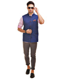 Chokore Men's Reversible Pink with White & Blue Checks / Blue Cotton Nehru Jacket
