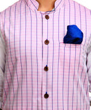 Chokore Men's Reversible Pink with White & Blue Checks / Blue Cotton Nehru Jacket