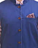 Chokore Men's Reversible Pink with White & Blue Checks / Blue Cotton Nehru Jacket