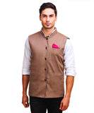 Chokore Men's Reversible Blue with Beige & White Stripes / Beige Cotton Nehru Jacket
