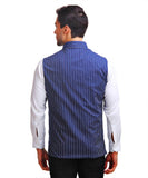 Chokore Men's Reversible Blue with Beige & White Stripes / Beige Cotton Nehru Jacket