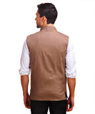 Chokore Men's Reversible Blue with Beige & White Stripes / Beige Cotton Nehru Jacket