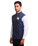 Chokore Men's Reversible Blue with Beige & White Stripes / Beige Cotton Nehru Jacket