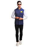 Chokore Men's Reversible Blue with Beige & White Stripes / Beige Cotton Nehru Jacket
