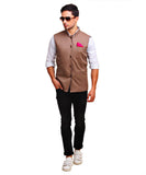Chokore Men's Reversible Blue with Beige & White Stripes / Beige Cotton Nehru Jacket