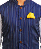 Chokore Men's Reversible Blue with Beige & White Stripes / Beige Cotton Nehru Jacket