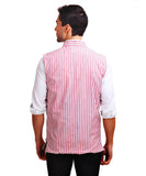 Chokore Men's Reversible Red & White Stripes / Black Cotton Nehru Jacket