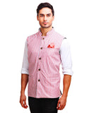 Chokore Men's Reversible Red & White Stripes / Black Cotton Nehru Jacket