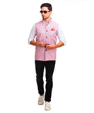 Chokore Men's Reversible Red & White Stripes / Black Cotton Nehru Jacket