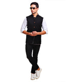 Chokore Men's Reversible Red & White Stripes / Black Cotton Nehru Jacket