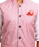 Chokore Men's Reversible Red & White Stripes / Black Cotton Nehru Jacket