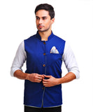 Chokore Men's Reversible Off white with Blue & Green Checks / Blue Cotton Nehru Jacket
