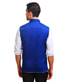 Chokore Men's Reversible Off white with Blue & Green Checks / Blue Cotton Nehru Jacket