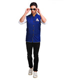 Chokore Men's Reversible Off white with Blue & Green Checks / Blue Cotton Nehru Jacket