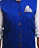 Chokore Men's Reversible Off white with Blue & Green Checks / Blue Cotton Nehru Jacket