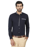 Chokore Men's Navy Blue Cotton Semi-formal Shirt with a White Placket