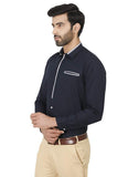 Chokore Men's Navy Blue Cotton Semi-formal Shirt with a White Placket